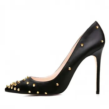 

Shoes Woman High Heels Pumps Rivets Womens Shoes Pumps 11CM Black Heels Woman Sexy Pointed Toe High Heels Wedding Shoes B-1167