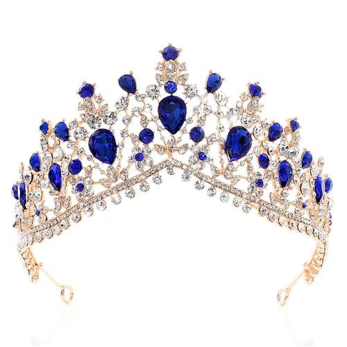 DIEZI барокко роскошный золотой цвет цветок корона диадемы для женщин Кристалл Стразы Диадемы для девочек невесты свадебные украшения для волос - Окраска металла: blue gold