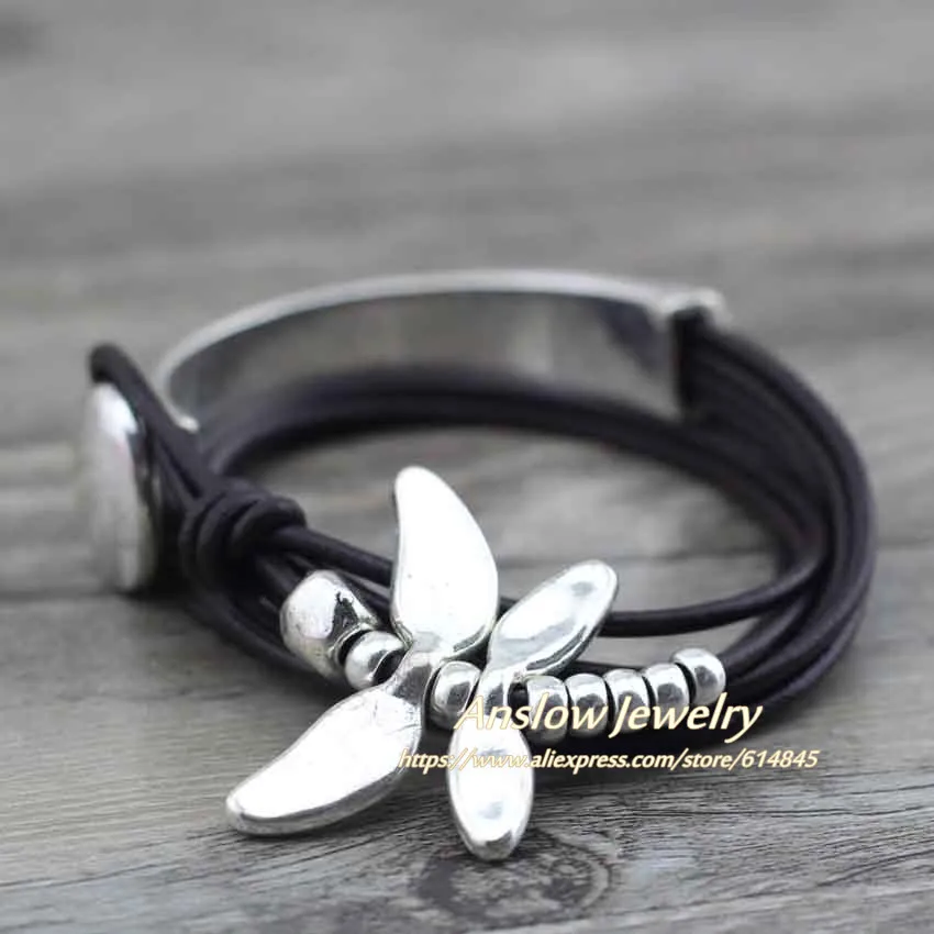 Anslow Креативный дизайн модные ювелирные изделия Drongfly wrap кожаный браслет для женщин мужчин подарок на Рождество LOW0582LB