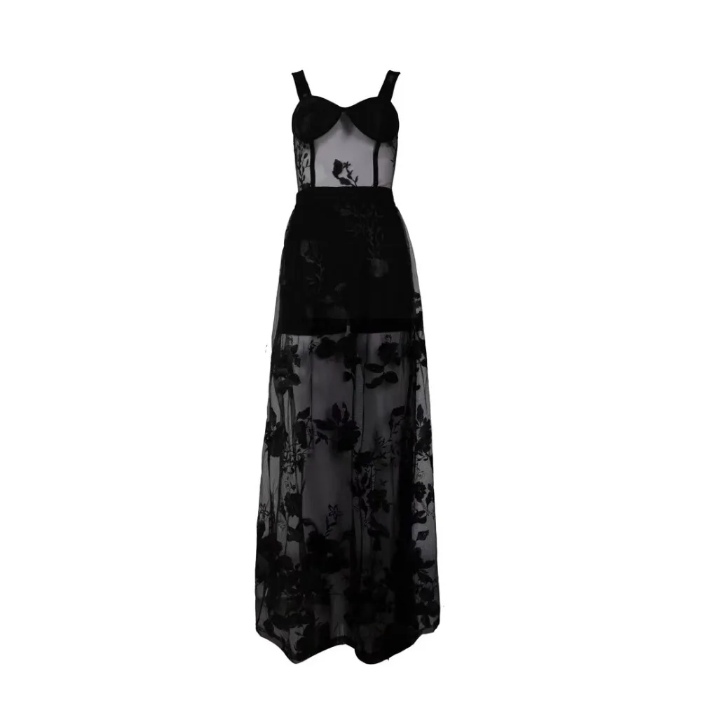 High Quality Celebrity Slip Black Lace Hollow Out Aline Rayon Bandage Dress Club Party Bodycon Dress (5)