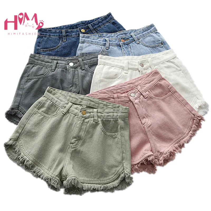 

Summer Korean Female White Jean Shorts Vintage Casual High Waist Black Denim Bottom Harajuku Ulzzang Tassel Pink Hot Shorts 2019
