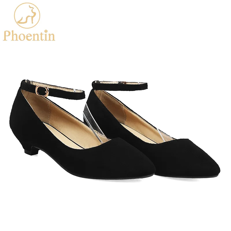 Phoentin/черные женские туфли-лодочки весенняя обувь на низком каблуке с ремешком на щиколотке г. Женская Классическая обувь в стиле ретро неглубокие шпильки FT338 - Цвет: Черный