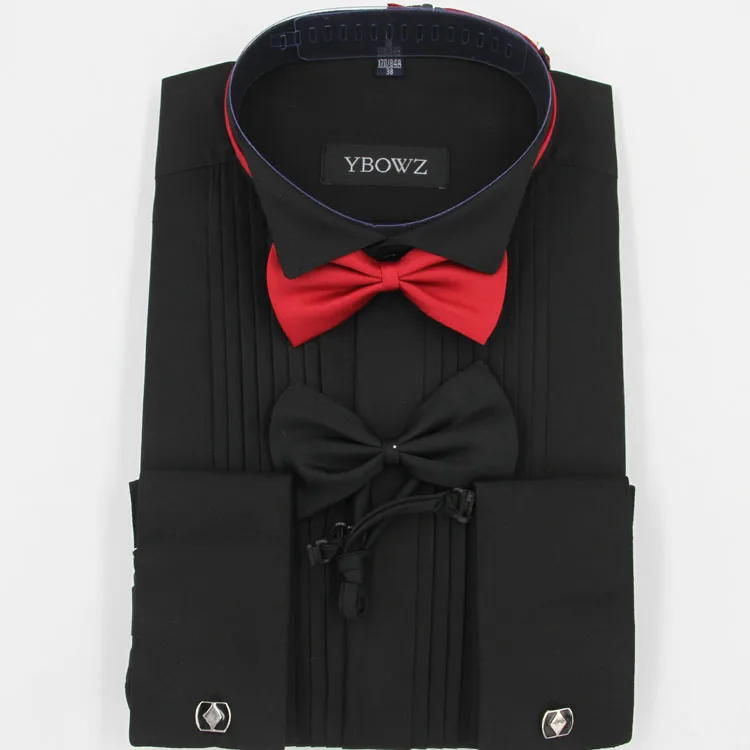 Для Мужчин's французские запонки с длинным рукавом платье рубашка мужской Формальные смокинг рубашка Размеры s и m ale свадебные рубашки для Для мужчин размеры S, M, l XXL, XXXL 5XL - Цвет: black
