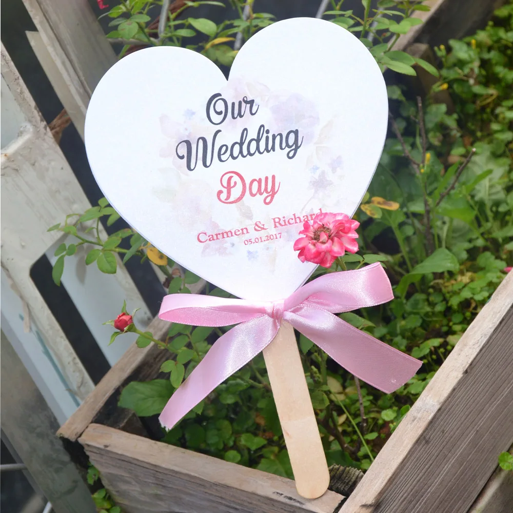 Personalized Custom Wedding Program Fans Heart Program Fans
