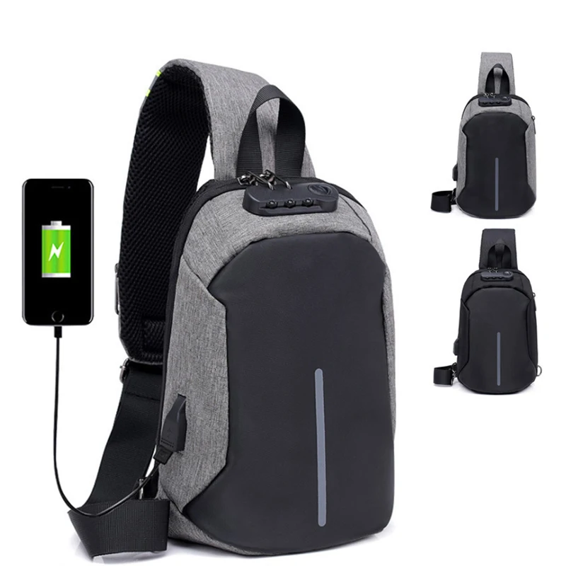 Anti theft Lock Chest Bag Men Shoulder Bags USB Charging Crossbody Bags ...