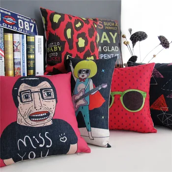 

Nordic Pop Cartoon Abstract People pattern 6340 Linen Cushion Cover Home Decorative Pillow Case Sofa Chair Waist Pillow cover