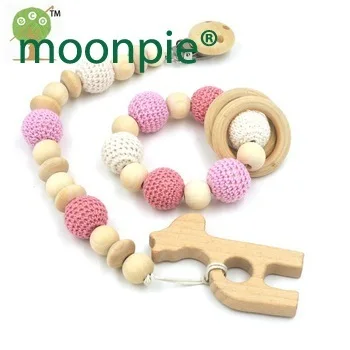 Set of pink baby toy pacifier clip dummy holder natural color silk cord baby girl gift NT177