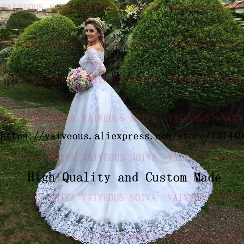 Vestidos de Noivas винтажное свадебное платье белый кружево с открытыми плечами бальное платье свадебное одежда длинным рукавом невесты Casamento