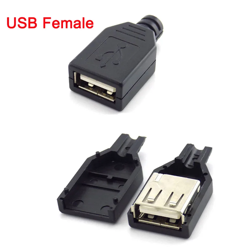 3 в 1 Тип A Женский Мужской Разъем mirco USB 2,0 4-контактный разъем черная пластиковая крышка DIY разъемы