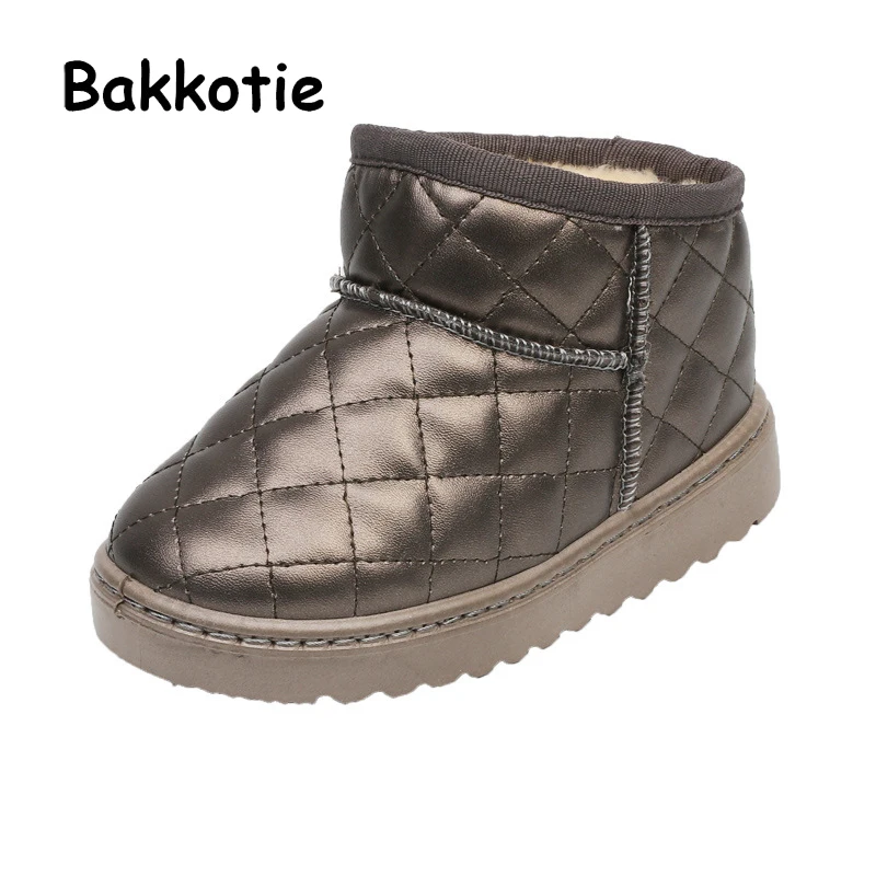 Bakkotie Зима Новая мода для маленьких девочек из искусственной кожи зимние сапоги детский бренд ботильоны детские черные теплые туфли без