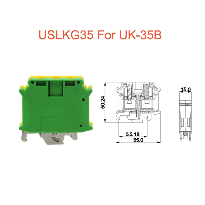 5/10 шт USLKG35 заземляющий клеммный блок din рейка винт bornier UK 35B 35N желтый зеленый