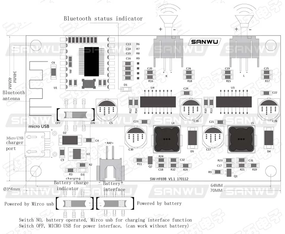 2x6 Вт DC 5 в 3,7 в динамик Модифицированная стерео Bluetooth Плата усилителя может подключаться литиевая батарея с A8-020 управления зарядкой