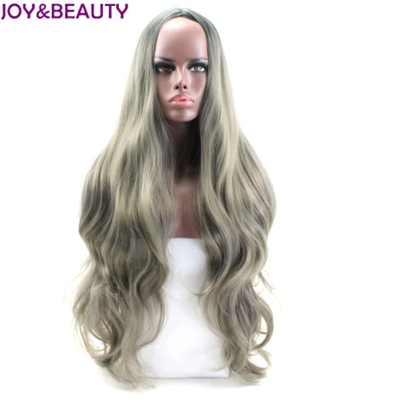 JOY& BEAUTY черный корень серый Омбре длинные волнистые парик 32 дюймов высокая температура волокно для женщин парики
