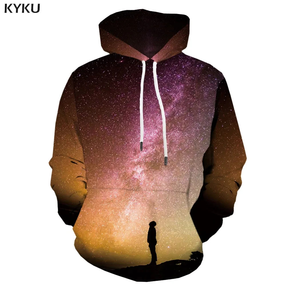 

KYKU Brand Space Galaxy Sweatshirts men Colorful 3d Printed Aurora Hoody Anime Nebula Hooded Casual Character Sweatshirt Printed
