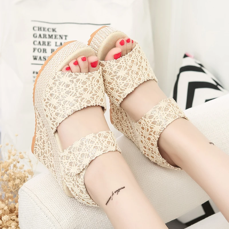 BomKinta Summer Platform Sandals Women Peep Toe High Wedges Heel Ankle Sandalia Espadrilles Female Shoes Korean Style | Обувь