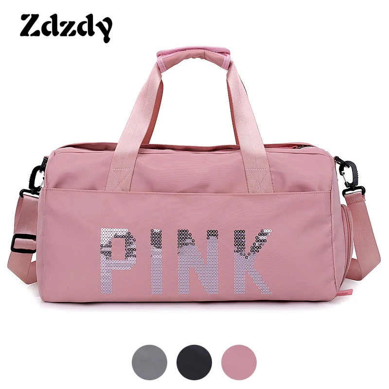 Women Pink Travel Bag Pink Sequins Shoulder Bag Ladies Waterproof Wash ...