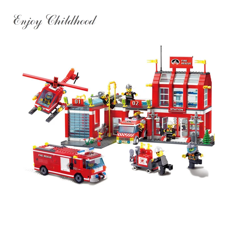 

Enlighten 911 970PCs Fire Station Rescue Building Block Toys For Children Compatible legoingly City Firefighter Bricks Firemen