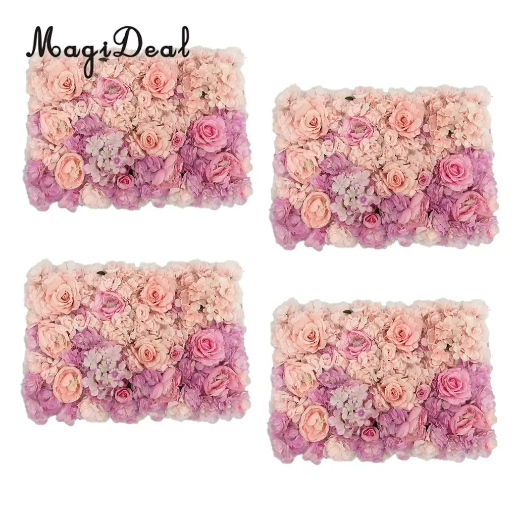 MagiDeal 4pcs Romantic Artificial Silk Flower Wall Panels for showcase stage Wedding Party Decoration Artificial Flower Wall
