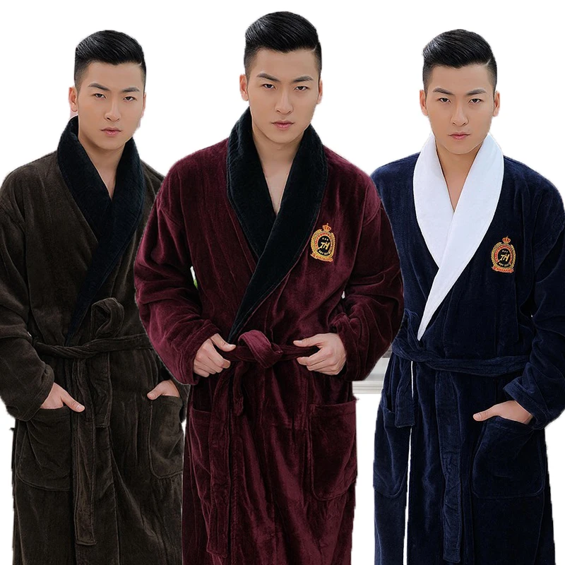 

Men bathrobe XL winter thicken long Kimono men's robe blanket towel fleece high-end bathrobes home hotel love soft autumn