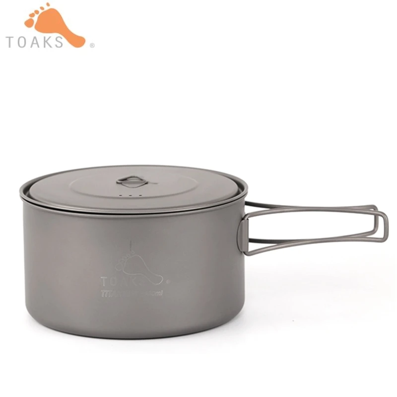 

1350ml Titanium Cooking Pot Folding Handle with Lids with Storage Bag TOAKS Outdoor Camping Picnic Cooker for Camping POT-1350