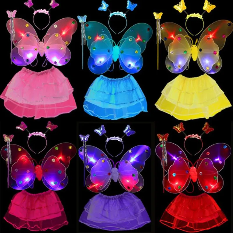 

Cute LED Blinking Butterfly Wing Headband Fairy Wands Skirt Girl Princess Cosplay Performance Costume Party Halloween