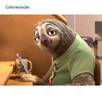 

Colorwonder Film Zoo City Three-toed Sloth Flash wih A Smiling Face Wearing A Green Shirt and Tie 7x5ft Office Backdrop for Kids