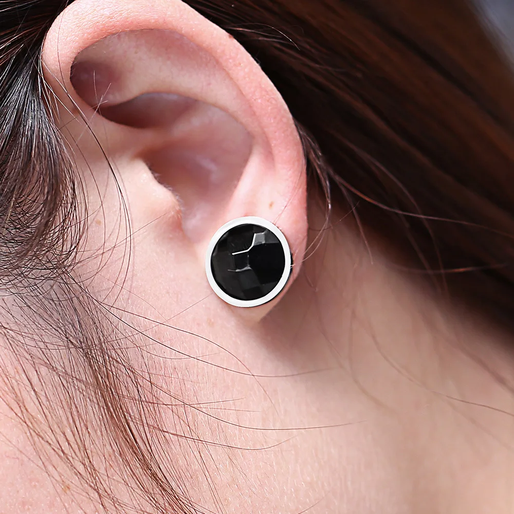 

Stainless steel stud earrings for women 14mm round black color&white color earings fashion jewelry crystal earrings