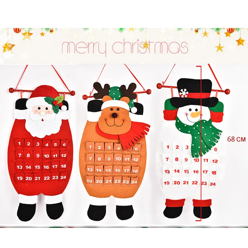 

Christmas Countdown Calendar Santa Claus Snowman Xmas Tree Hanging Advent Calendar with Pockets Home Ornaments New Year Gifts