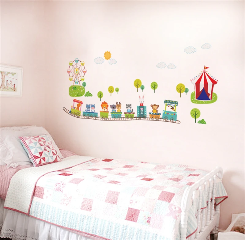 Cartoon Animals Train Wall Decals Kids Bedroom Decorative