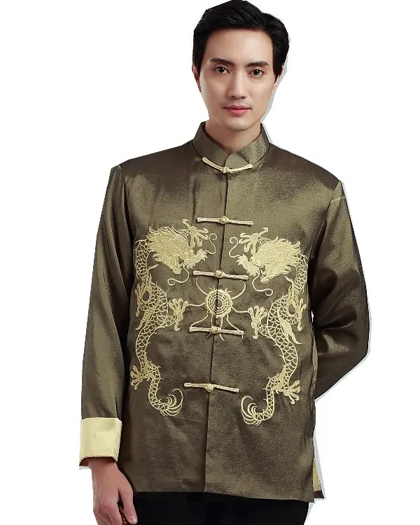 Шанхай история с длинным рукавом Китайский традиционный двойной дракон вышивка одежда Тан костюм мандарин воротник куртка - Цвет: Зеленый