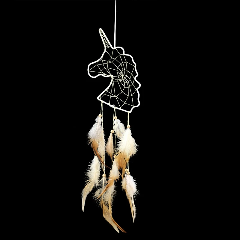 Unicorn Walling Hanging Decor Feather Dream Catcher Handmade Wind Chimes Home Decorations Craft Dreamcatcher Ornament Pendant - Цвет: BG