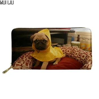 

Clutch Cute Pugs Purse Women Long Pu Leather Wallet Dogs Printing Coins Bag ID Card Passport Holder jane women bag