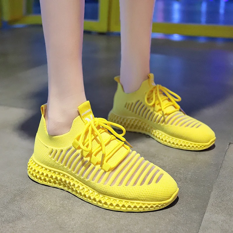 

Knitted Breathable Sneakers Women Summer Autumn Casual Shoes Soft Sole Chunky Trainers Holiday Shoes White Black Pink Yellow