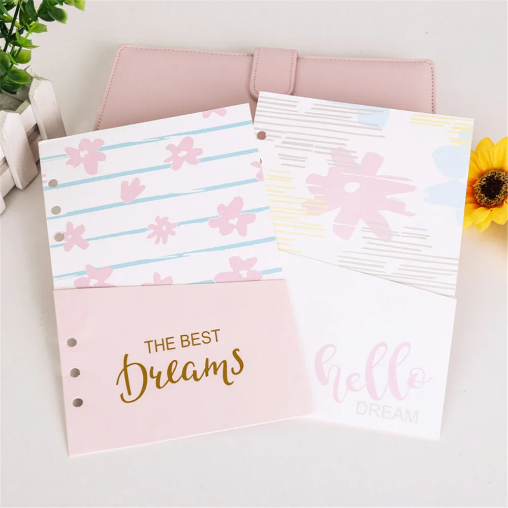 

2pcs 6 Holes A5/A6 Pink Notebook Refills Diary Refilling Inner Pages Loose Leaf Pockets Inside Organizer Pouch Cute Stationery