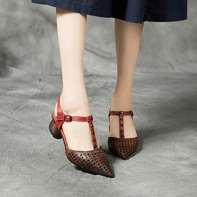 

Artdiya genuine leather women shoes handmade pointed toe New fashion women's shoes retro literary pointed hollow women's sandals