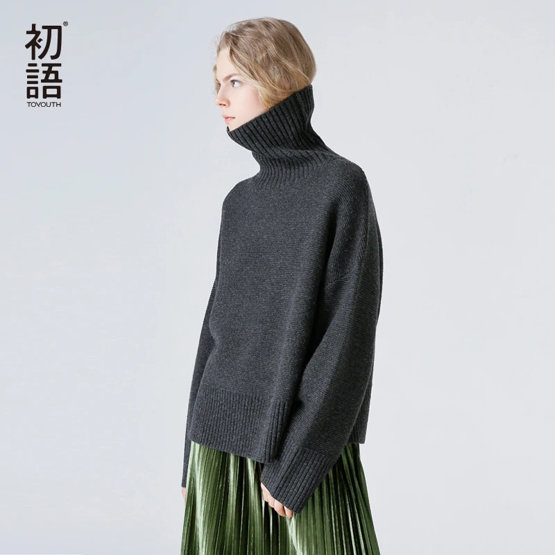 

Toyouth Sweaters 2017 Autumn Women Casual Solid Color Loose Long Sleeve Turtleneck Warmth Pullovers Sweater