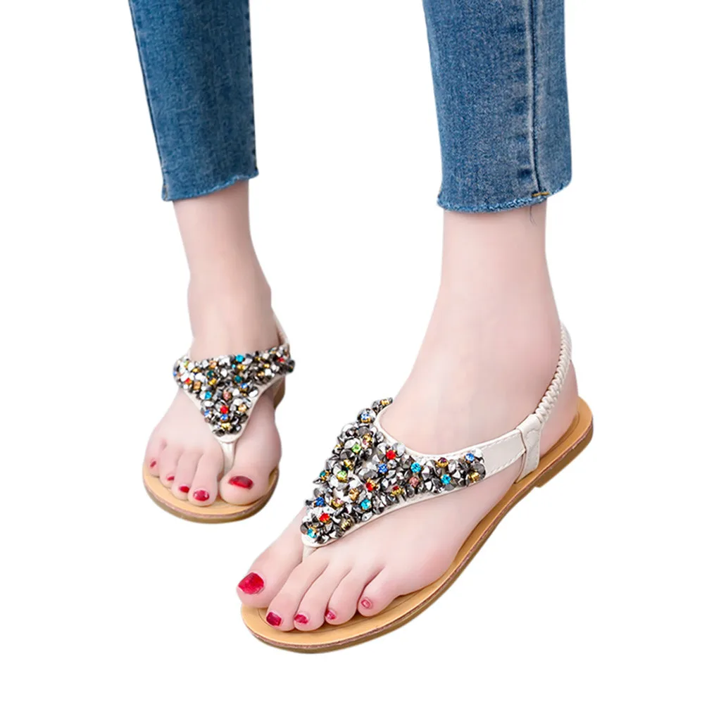 

Women's Solid Summer Elastic Band Rhinestone Sequins Slip-On Sandals Round Toe Waterproof Platform Leisure Sandals Apr 18