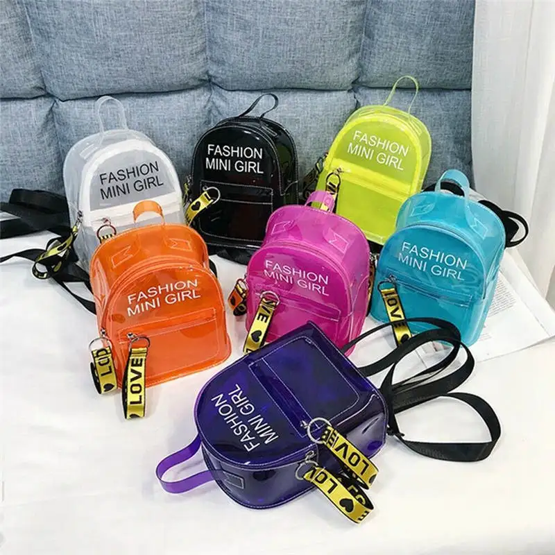 Clear Transparent Mini Backpack Clear PVC Teenager Girls Zipper Student School Backpack