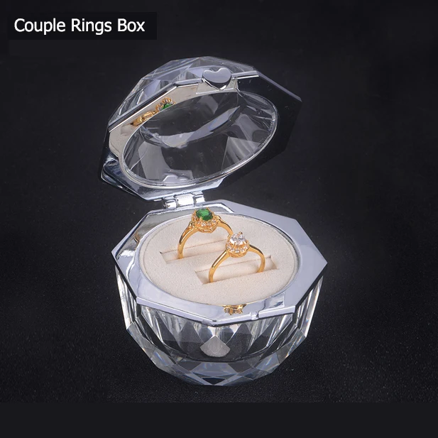Роскошное кольцо с кристаллом в виде бриллианта, акриловая коробка для ювелирных изделий, подарок на свадьбу, предложение на память, обручальное кольцо для невесты, пара колец, держатель для дисплея, чехол - Цвет: Couple Rings Box