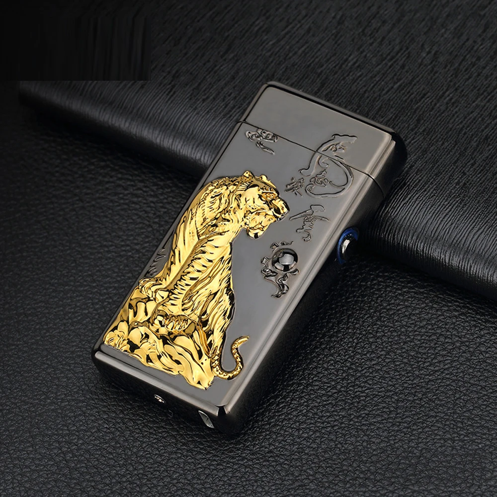 

usb rechargeable electric arc arc lighters personalized cross double pulse thin windproof tiger electronic cigarette