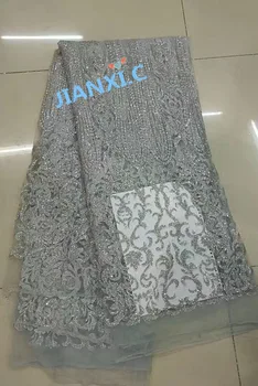 

New design glued glitter african lace fabric SH-72301 glued glitter sequins French tulle lace fabric