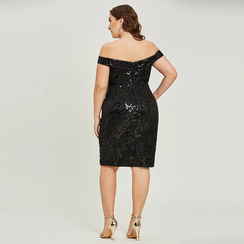 Tanpell off the shoulder cocktail dress sexy black sequins knee length sheath gown cheap lady party formal short cocktail dress