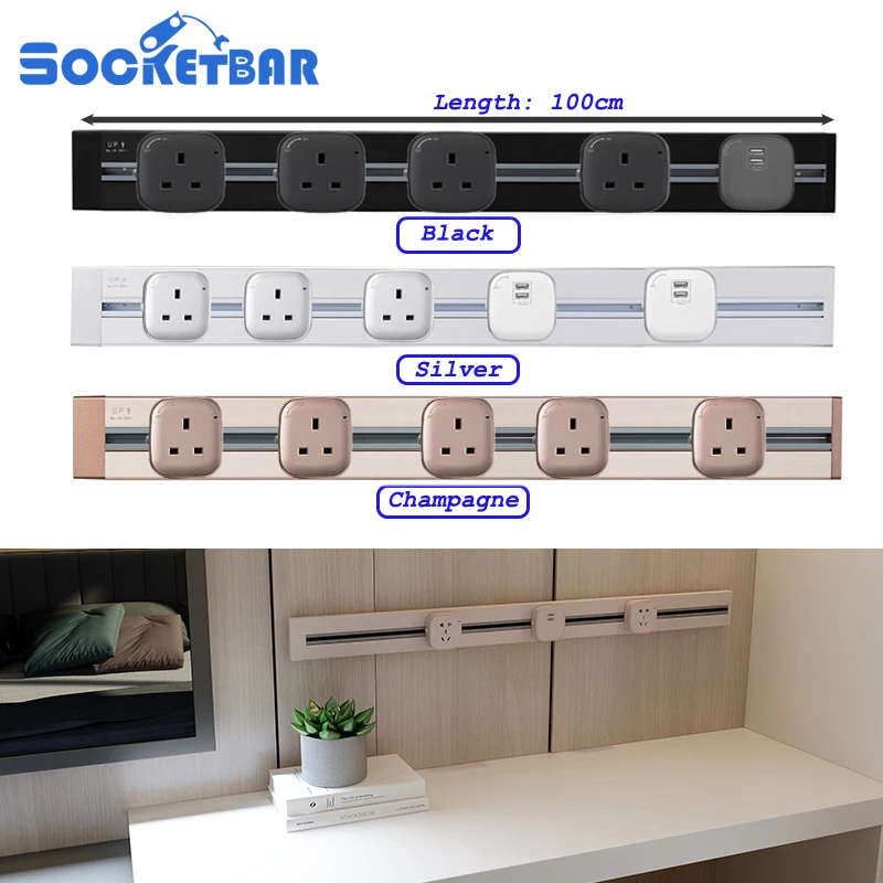 Factory Free Combination 100cm Length UK British socket 2 USB Ports Living Room Kitchen Plug