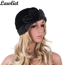 Женская зимняя шапка с рисунком листьев и рюшами, шерстяные шапки-бини для женщин, женская шапка-ведро, женские шапки, осенне-зимняя Кепка Skullies A375