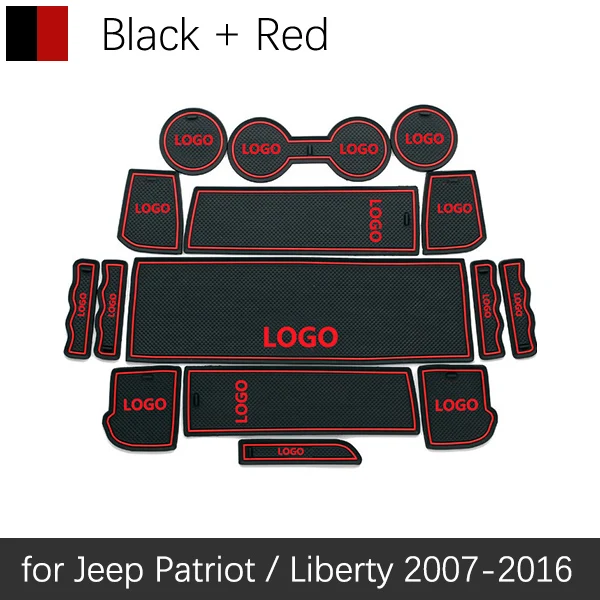 Противоскользящими резиновыми затворный слот, циновка чашки для автомобиля Jeep Compass Patriot Liberty Renegade 2007 2010 2013 автомобильные аксессуары наклейки - Название цвета: Red Patriot 07-16