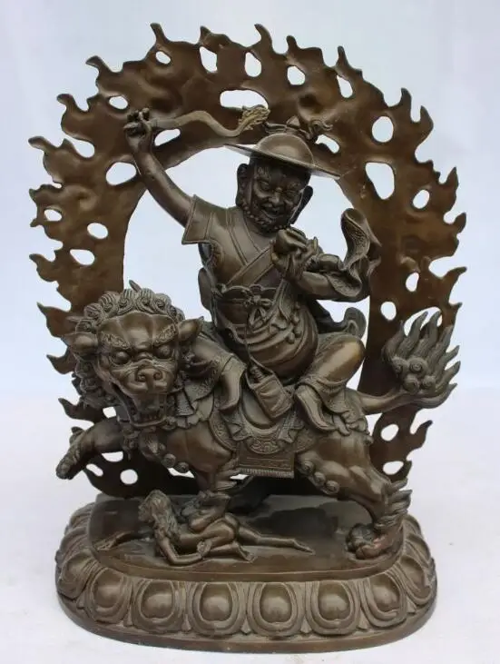 

S6111 14" Chinese Buddhism Bronze White Mammon On Lion Foo Fu Dog Belle Buddha Statue D0318