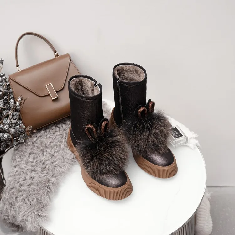 MLJUESE г., женские зимние ботинки теплые зимние ботинки из коровьей кожи с круглым носком на молнии женские ботильоны модные ботинки
