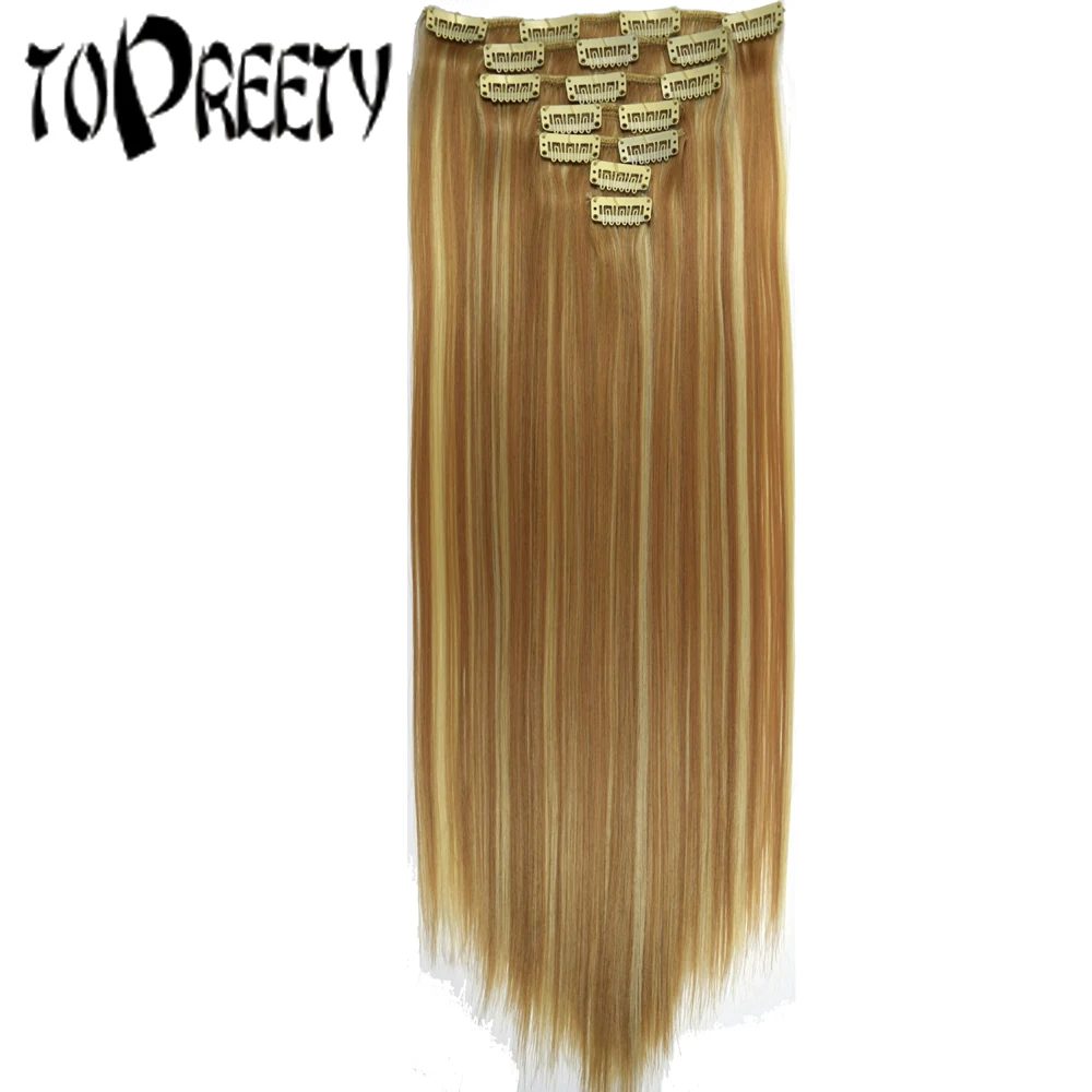 

TOPREETY Heat Resistant B5 Synthetic Hair 130gr 22" 55cm Straight 7PCS/set Clip in Hair Extensions