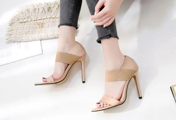 Zapatos Pointu Femmes Mince Hauts Cheville Mode Élastique A11043 Bande black Mujer De Apricot Dames Pompes D'été Chaussures Talons Sandales qHv7qrwp