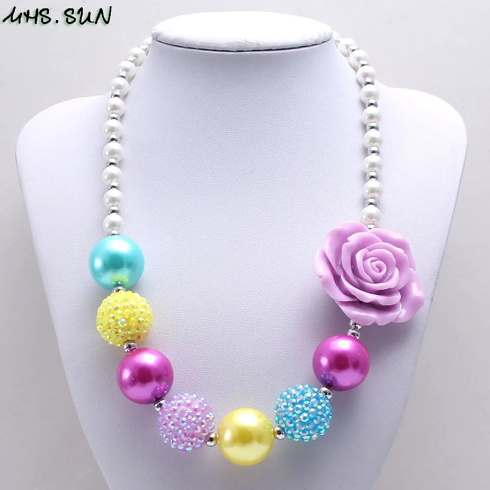 

MHS.SUN Charm purple flower beads chunky baby necklace fashion girls chokers jewelry new arrival bubblegum necklace kids toy 1pc